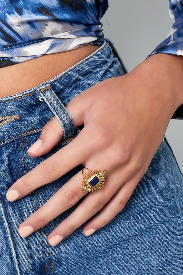 Ring im Vintage-Look mit Stein - Grüngold 2