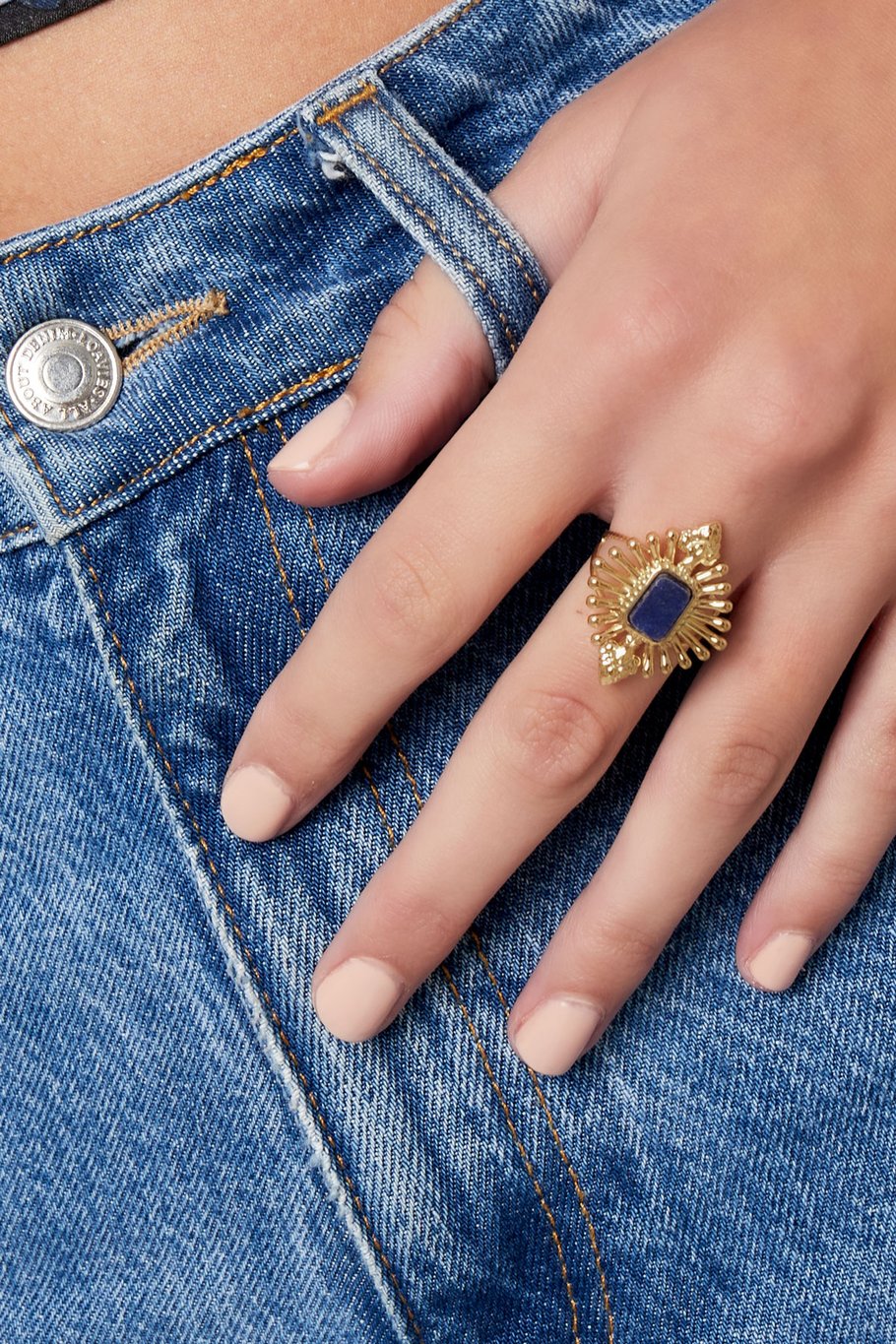 Ring im Vintage-Look mit Stein - Grüngold Bild3