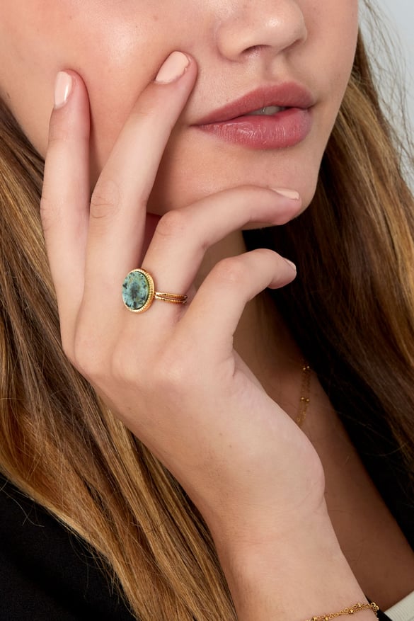 Anello pietra tonda - Colore oro/verde 2
