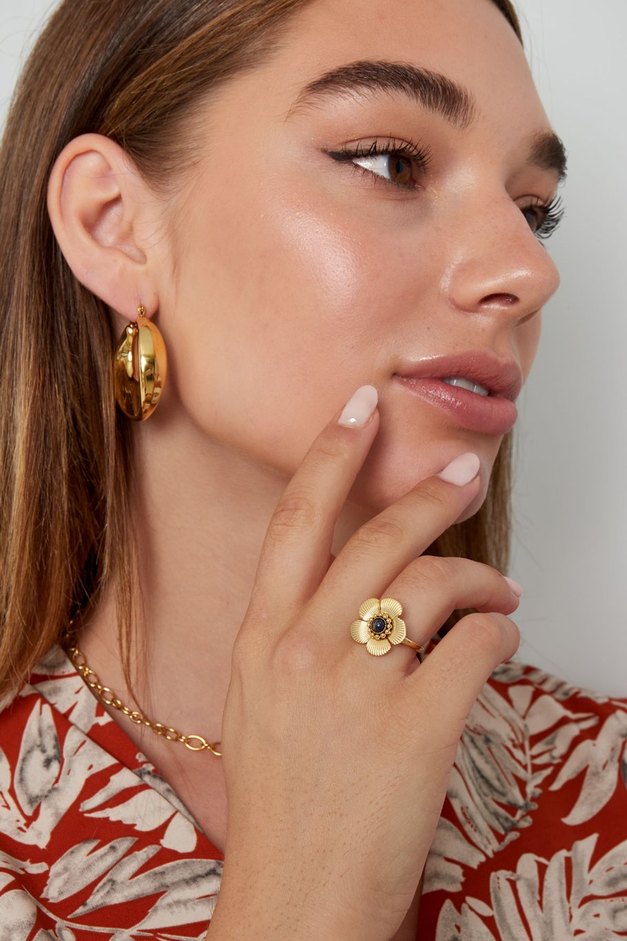 Ringblume mit Stein - Goldfarbe/Offwhite h5Bild2