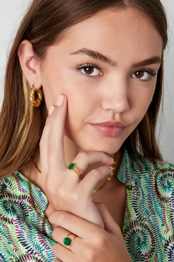 Elegant ring with stone - Gold color/green