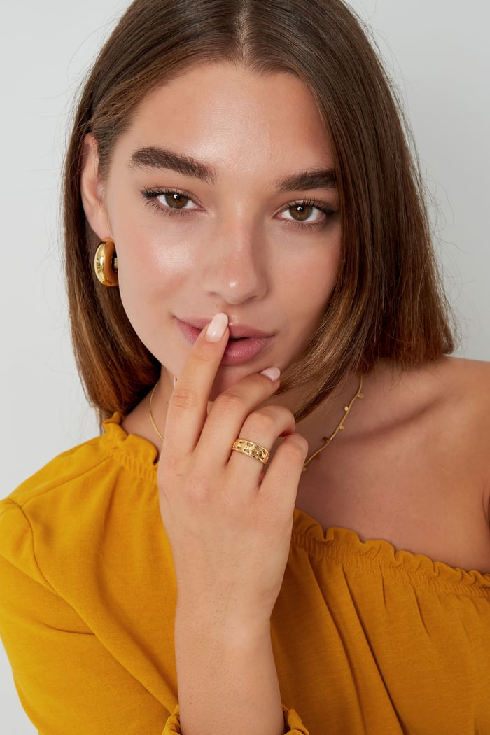 Ring lijnen met dots - Goud kleur Afbeelding3