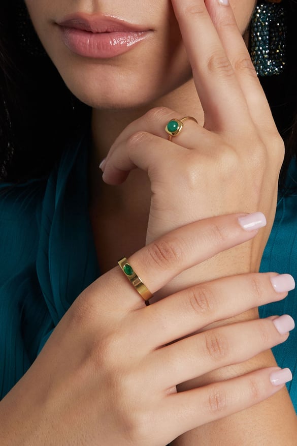 Bague basic avec pierre - Couleur or/blanc
