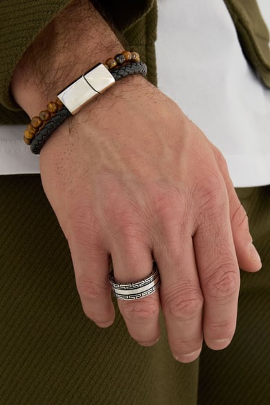 Anillo de hombre con estampado - plateado/negro h5 Imagen4