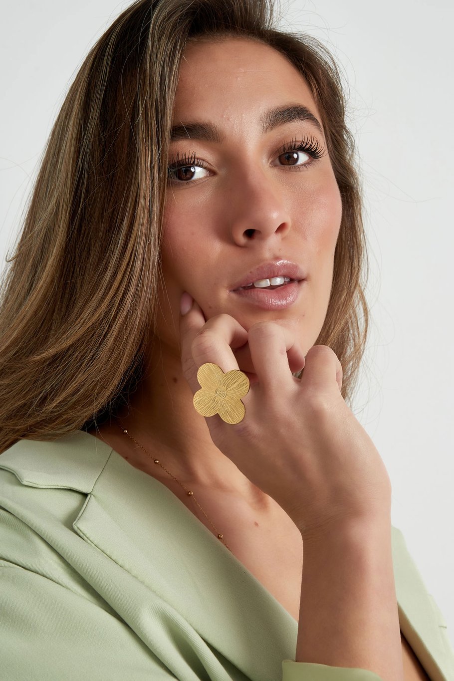 Statement-Ring Kleeblatt – Goldfarbe - Goldfarbefarbe Bild4