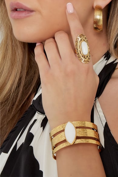 Statement-Ring großer Stein – Goldfarbe - Goldfarbefarbe h5 Bild2