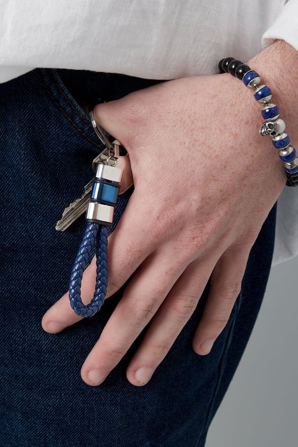 Gevlochten heren sleutelhanger - donkerblauw 2