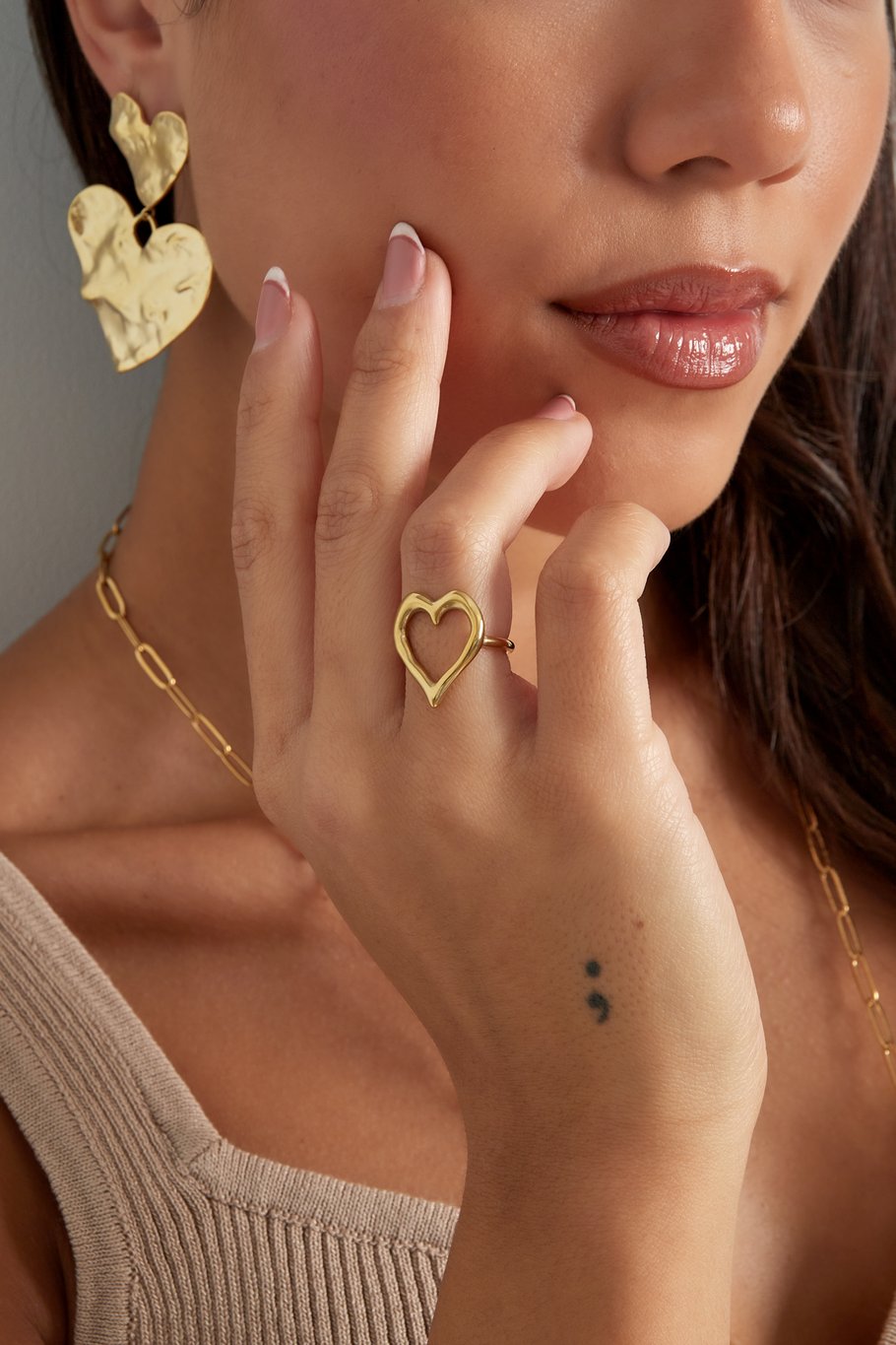 Structured heart ring - Gold Color 16  Picture2
