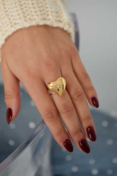 Anello grande cuore con pietra - Colore argento h5 Immagine2