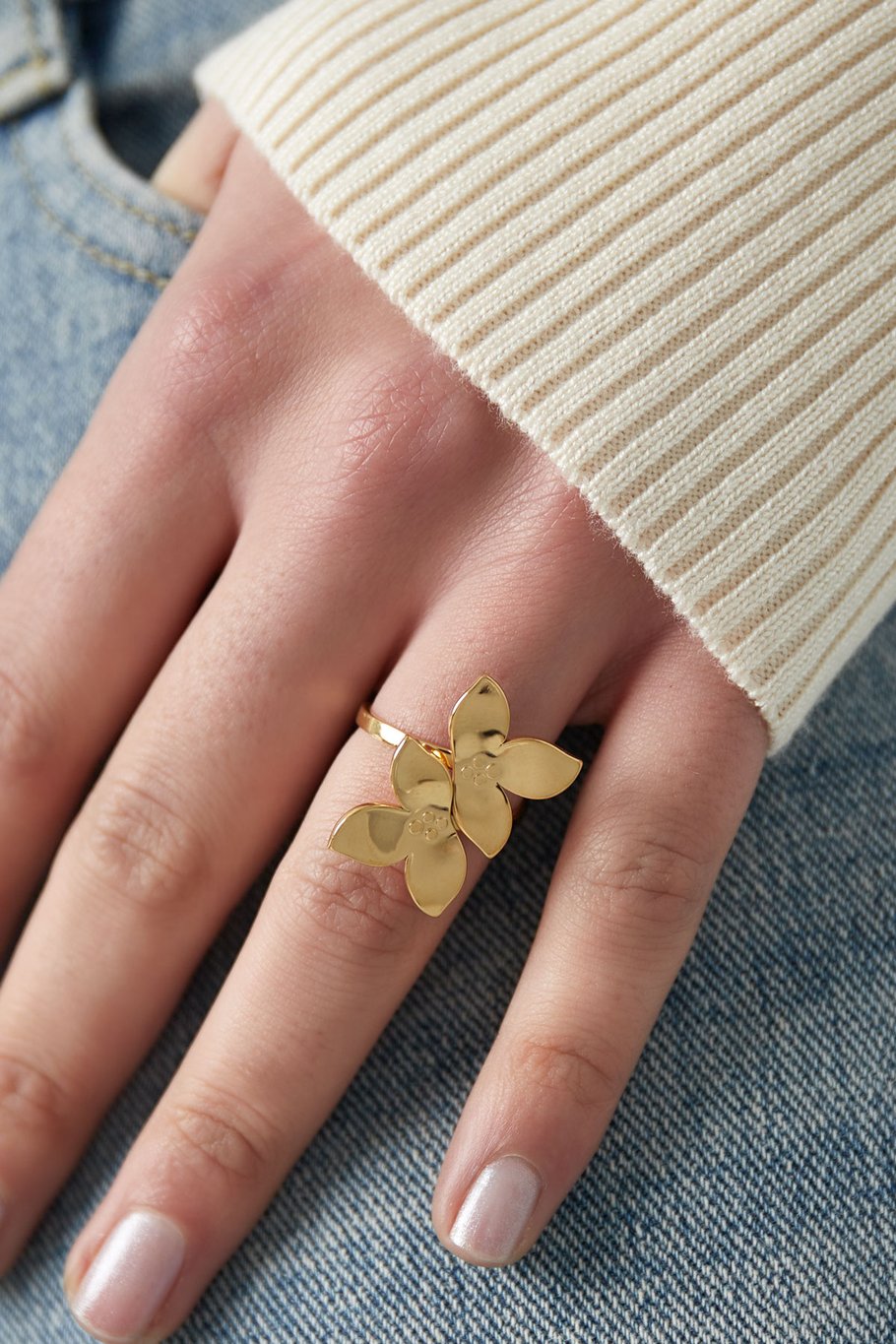 Ring Blumenduo - Goldfarben Bild2