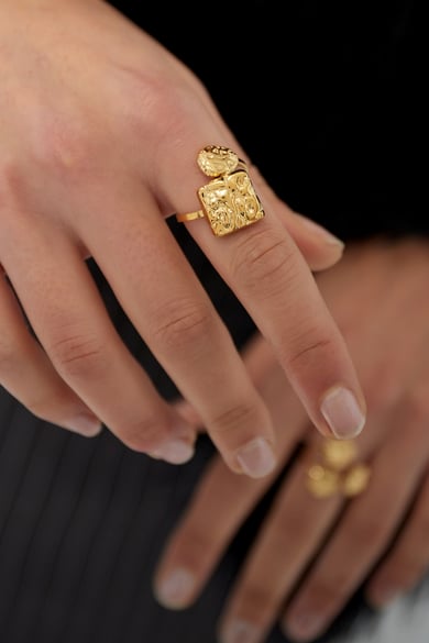 Anello con texture sottili - Colore oro h5 Immagine2