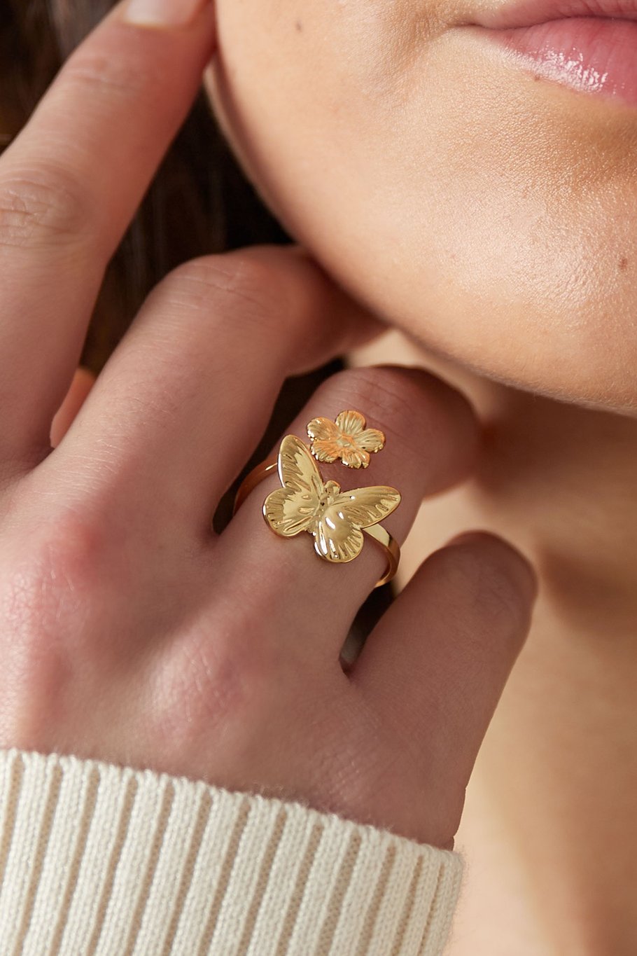 Anello farfalla fiore - Colore oro Immagine2