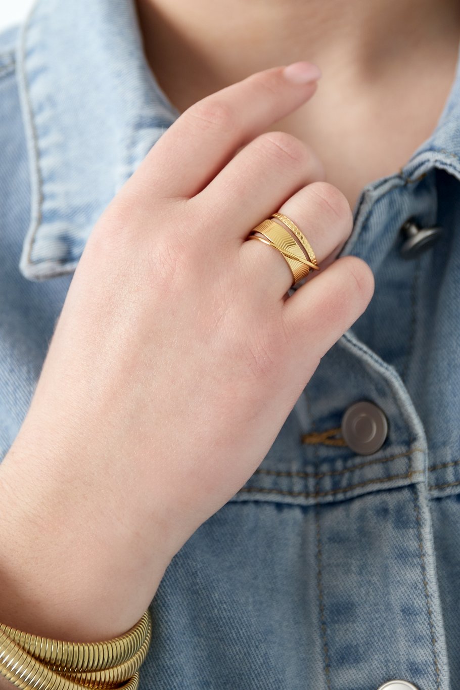 Ring mit gestapelten Schätzen - Goldfarben Bild2