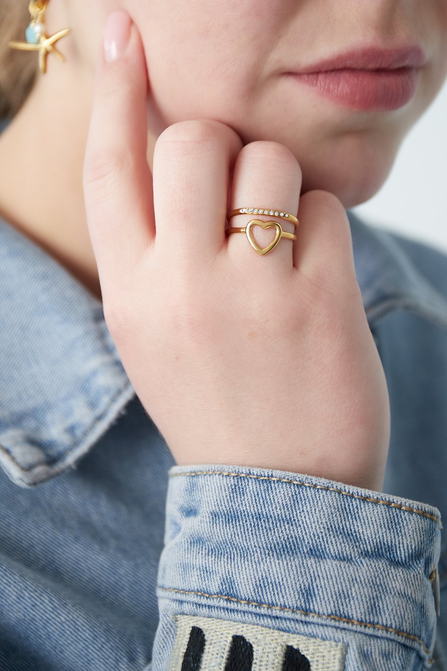 Herz- und Glitzerring - Goldfarben Bild2