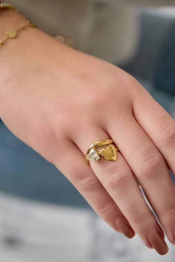 Bagues en acier inoxydable avec pierres précieuses, style cœur, décontractées, simples et quotidiennes, bijoux pour femmes