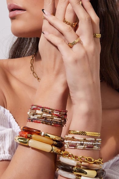 Conjunto de pulseras perlas de colores Beige & Color dorado Acero inoxidable h5 Imagen3