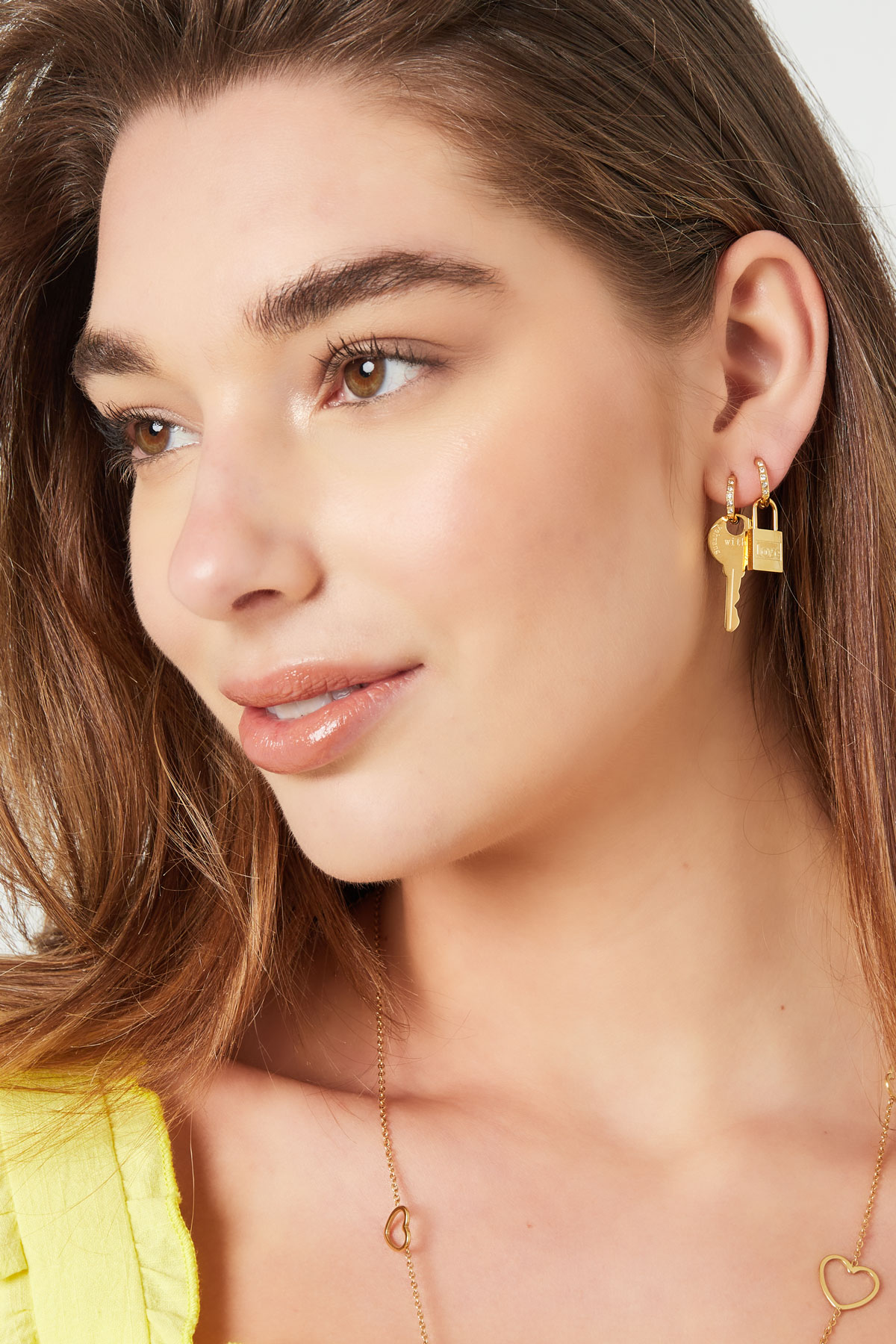 Earrings key & lock - silver color Stainless Steel