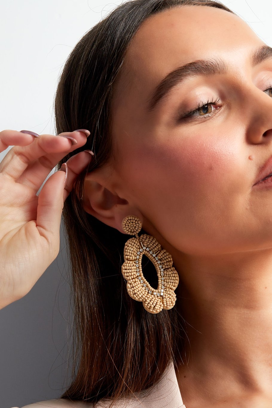 Kralen oorbellen bloem met strass Roze Glas Afbeelding5