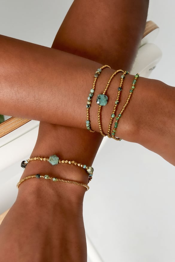 Perlenarmband verschiedene Perlen - grün &amp; goldfarbener Edelstahl 2