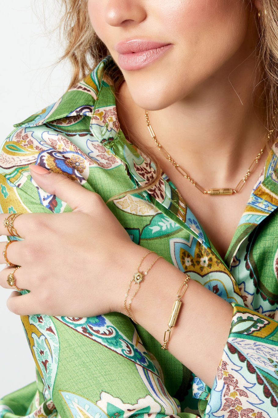 Gliederarmband mit Anhänger - goldfarbener Edelstahl Bild4
