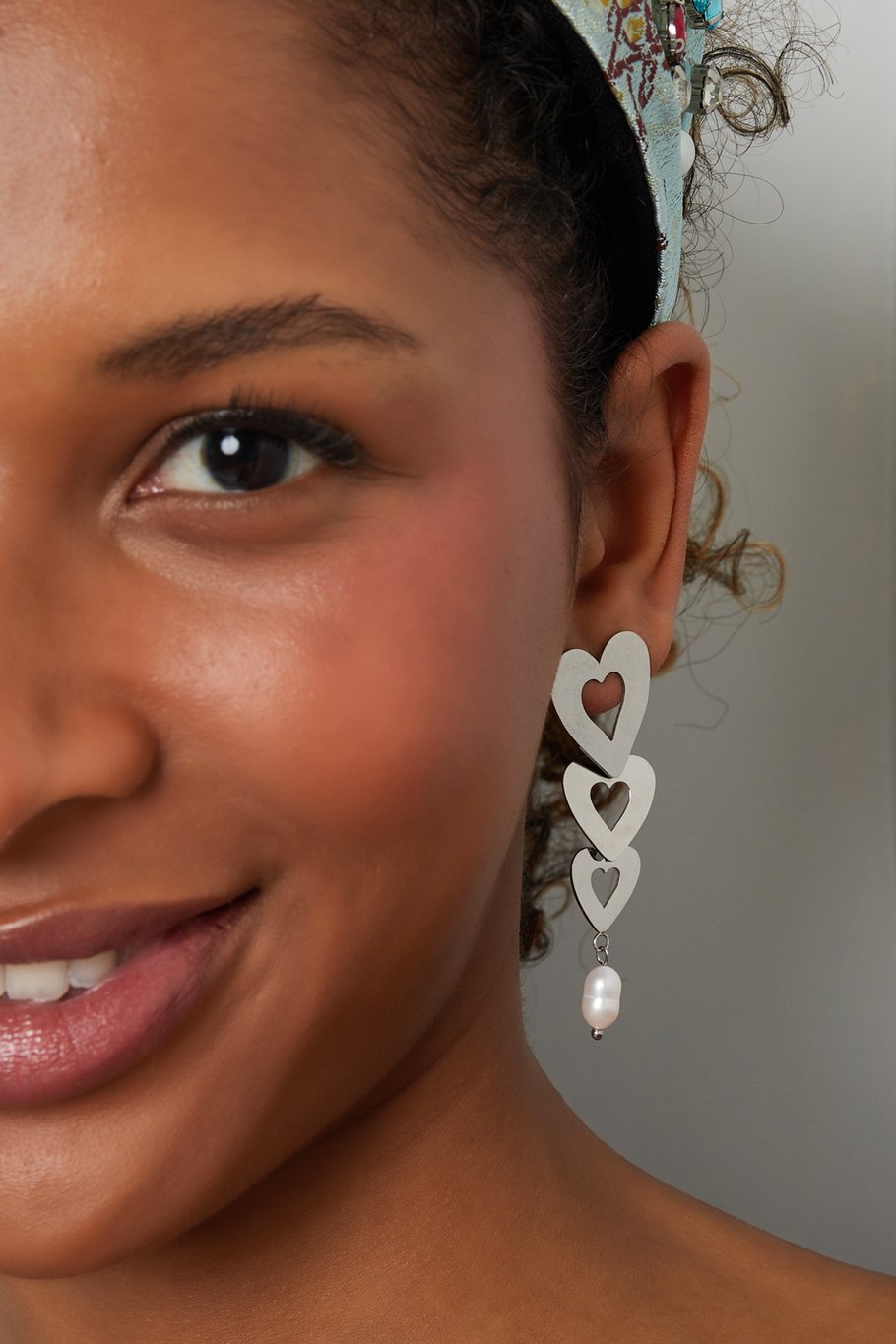 Earrings 3 hearts with pearl - Gold Color Stainless Steel h5Picture3