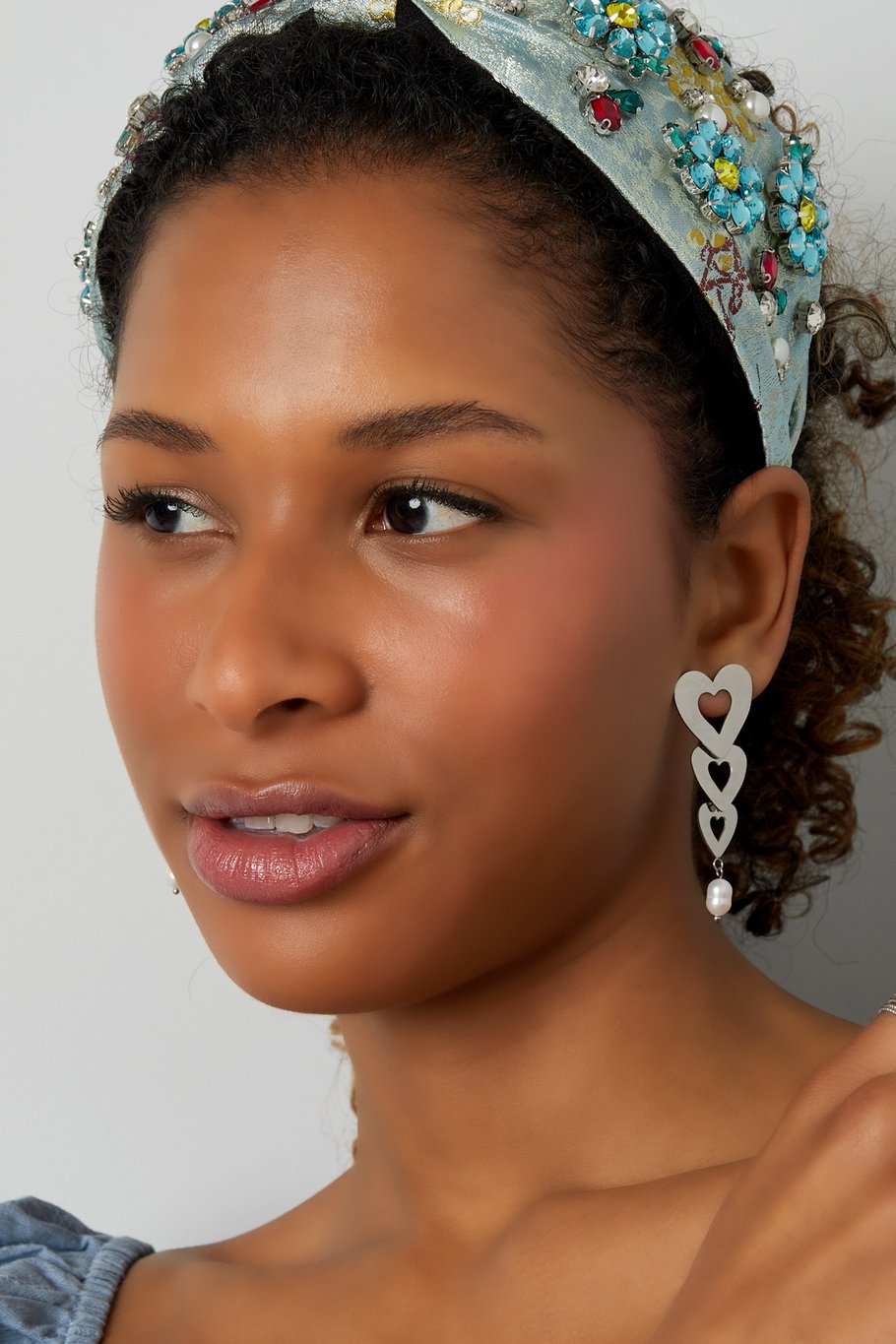 Earrings 3 hearts with pearl - Gold Color Stainless Steel h5Picture2