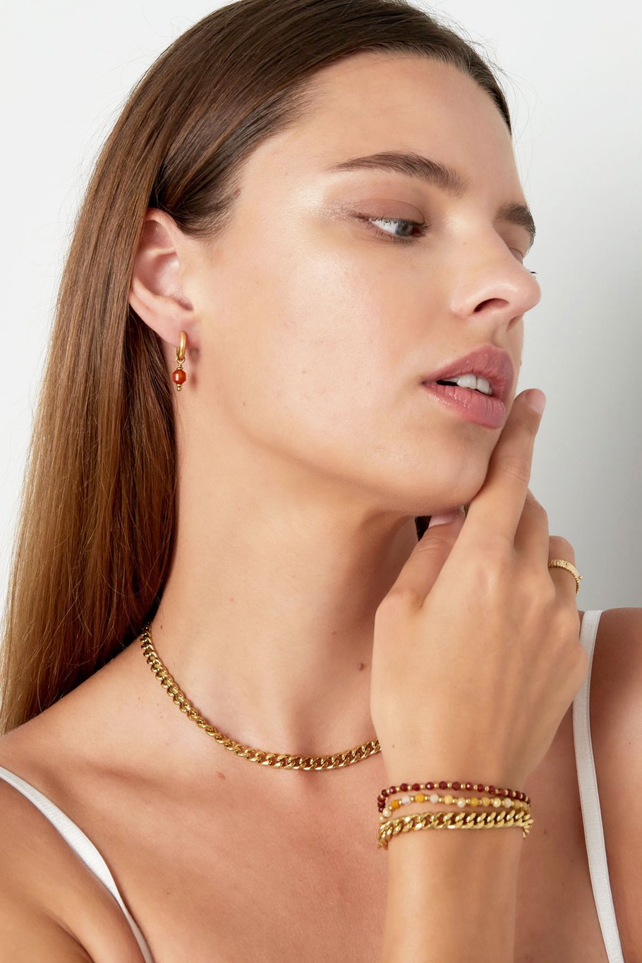 Oorbellen met steen januari - Goud kleur/bruin Afbeelding2