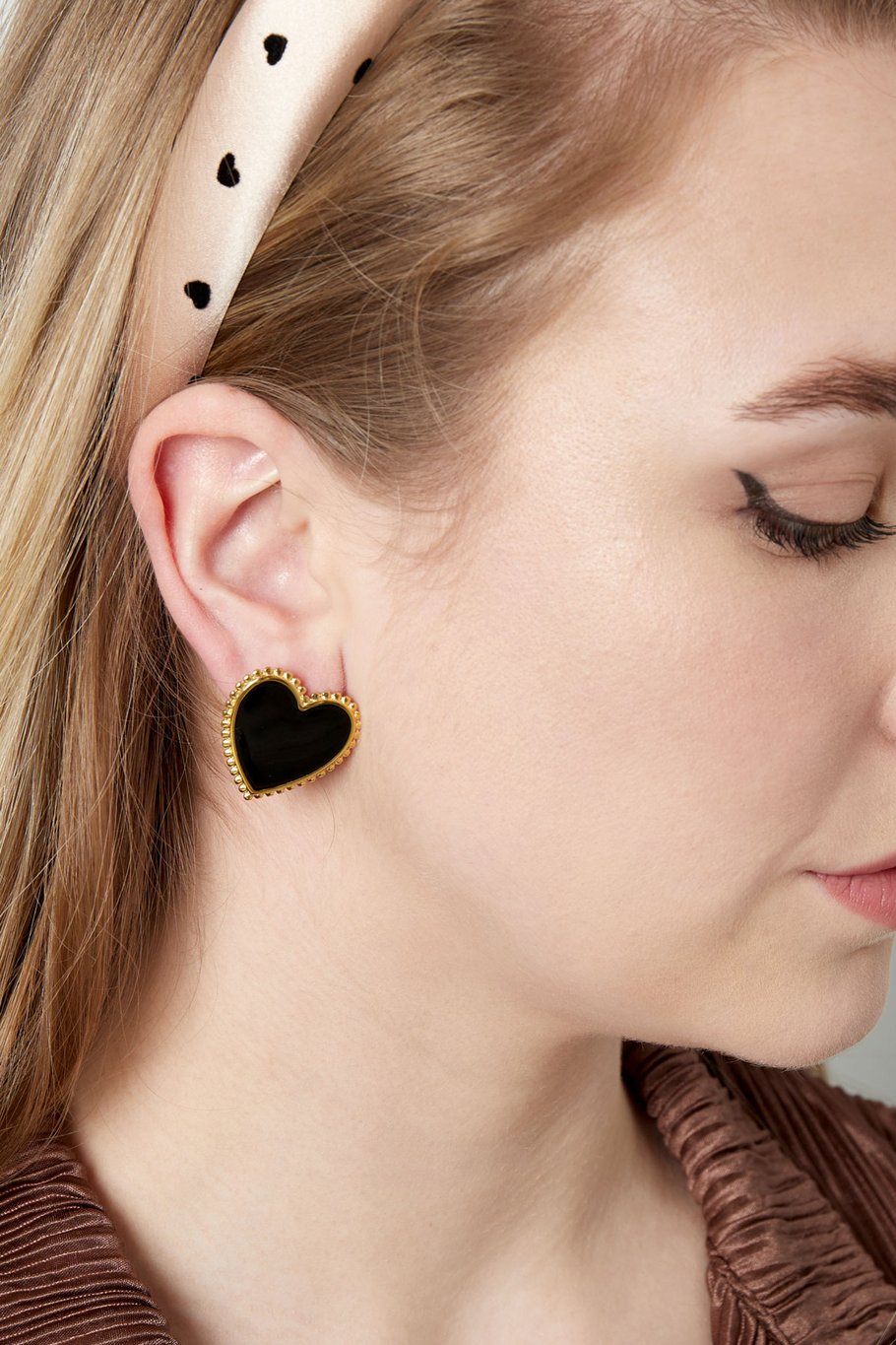 Ohrstecker Herz schick - schwarz Schwarz &amp; Goldfarbe Edelstahl Bild4