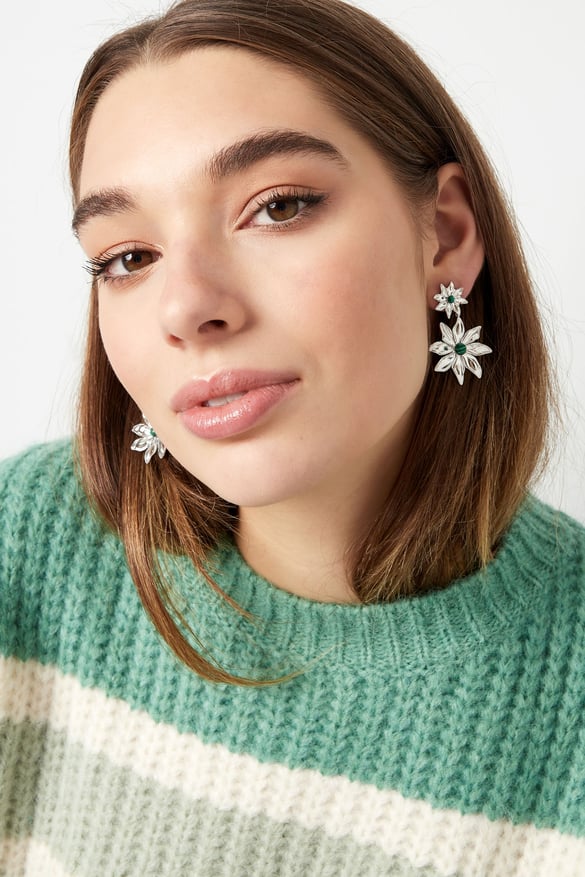 Double flower earrings - Gold color/green 2