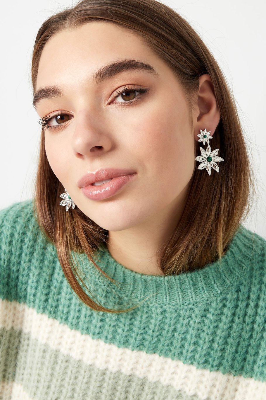 Double flower earrings - Gold color/green Picture2