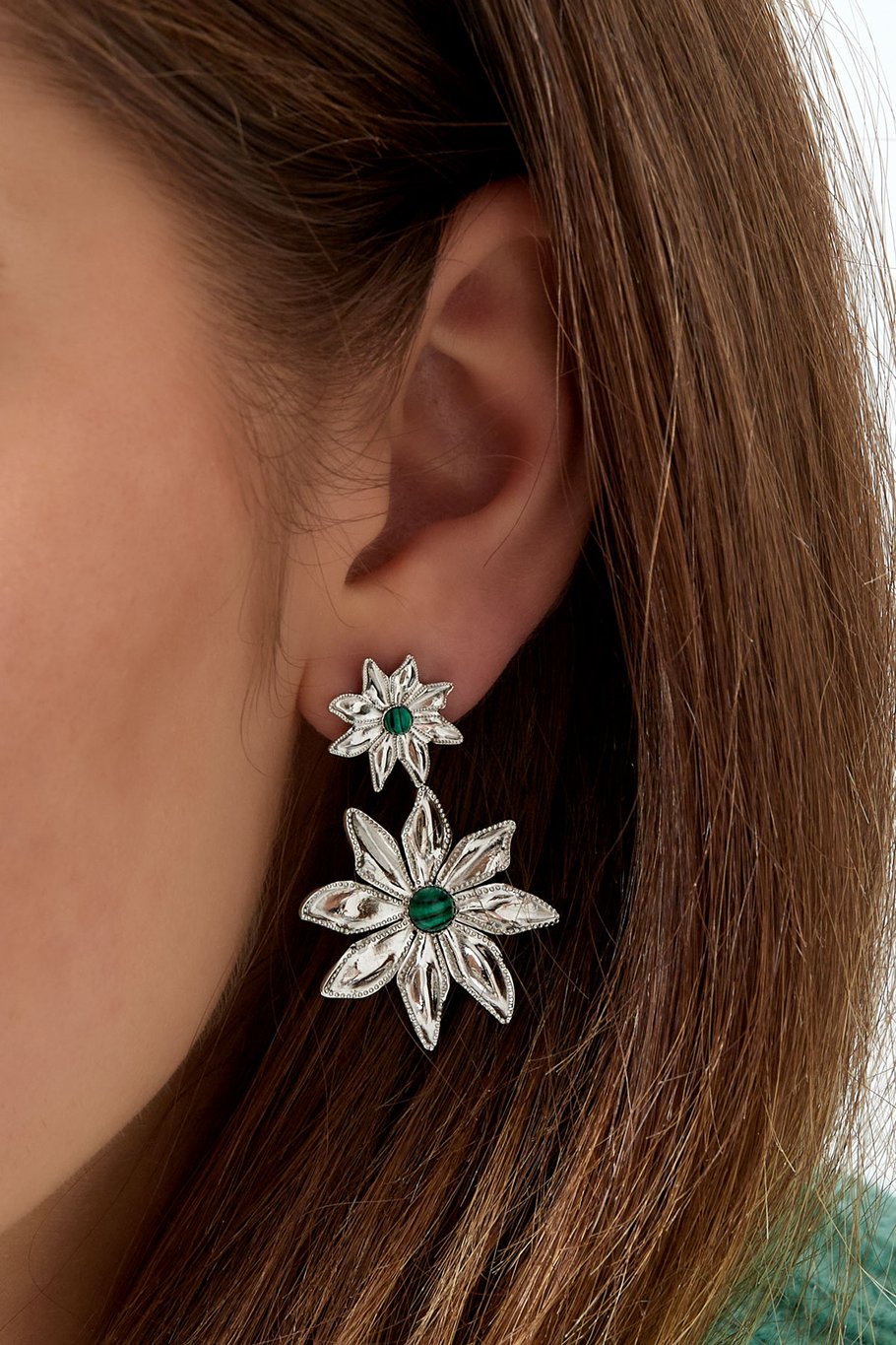 Double flower earrings - Gold color/green Picture3