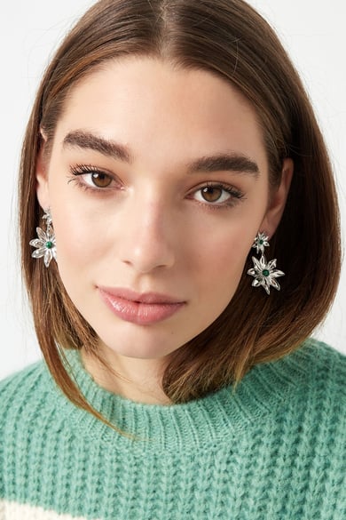 Double flower earrings - Gold color/green h5 Picture4