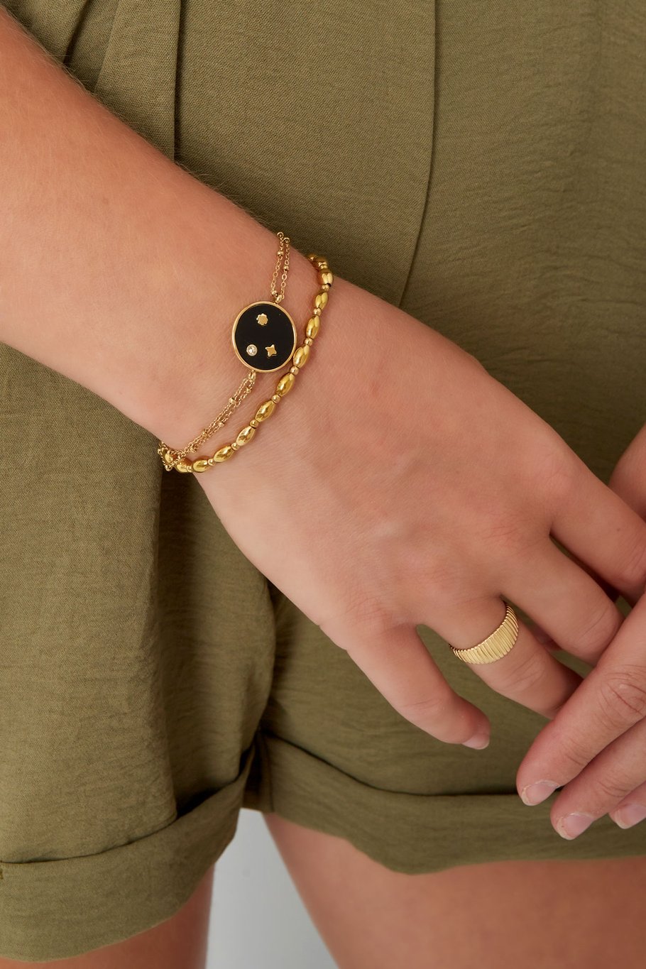 Doppeltes Armband mit rundem Anhänger – Silber Bild2