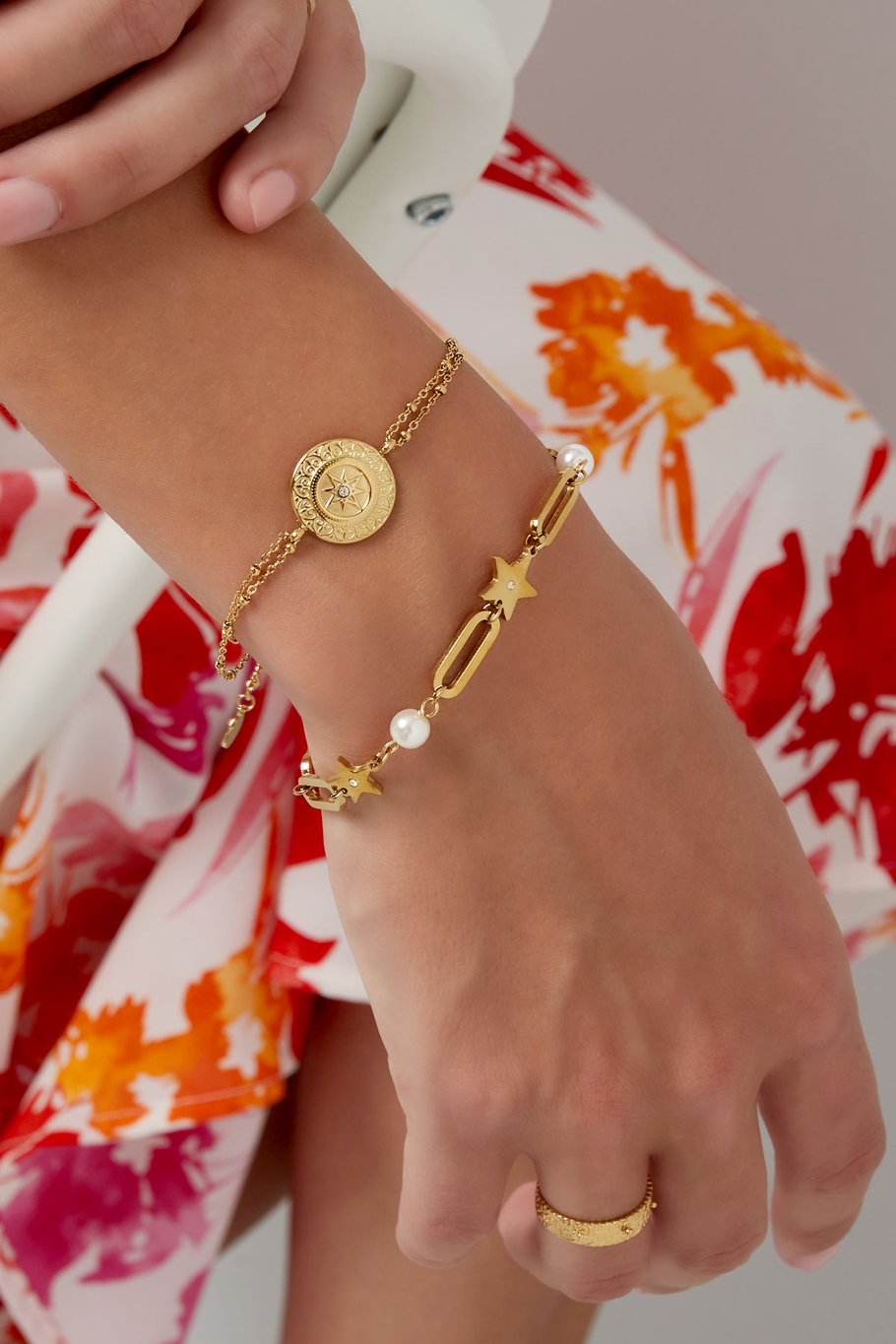 Doppeltes Armband Sternmünze – Goldfarbe - Goldfarbefarbe Bild2