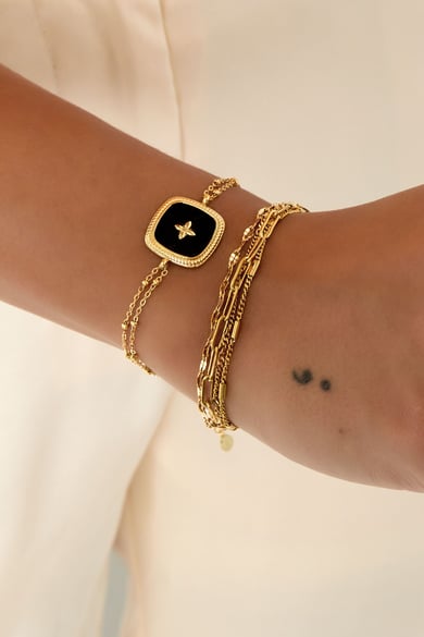 bracelet double charm carré - couleur or h5 Image2