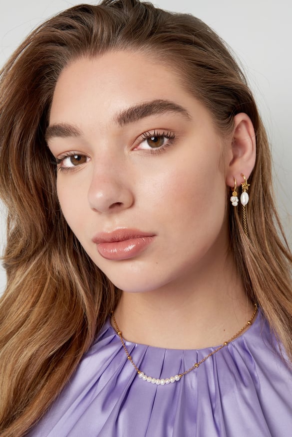Earrings pearl round - Gold Color Stainless Steel 2