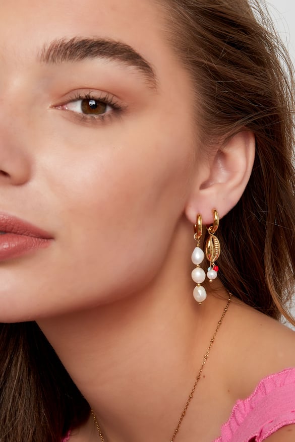 Earrings shell with beads - Gold Color Stainless Steel