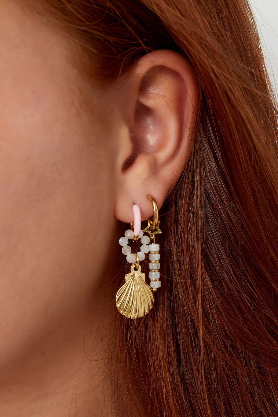 pendientes concha de mar con anillo de perla Imagen3