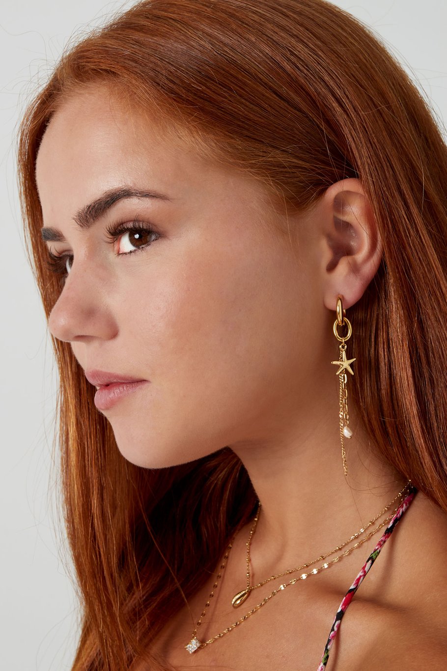 Starfish earrings with chain - Gold Color Stainless Steel Picture2