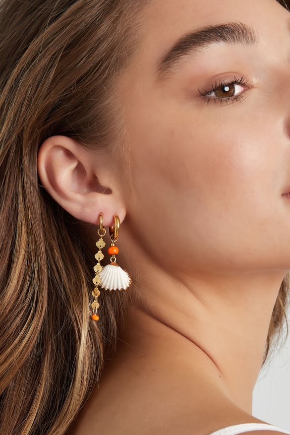 Shell garland earrings with bead - Gold Color Stainless Steel 2