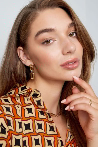 boucles d'oreilles maillons allongés - couleur or h5 Image2