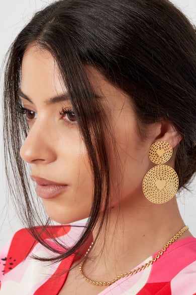 Earrings statement round with heart - Silver Color color h5 Picture2