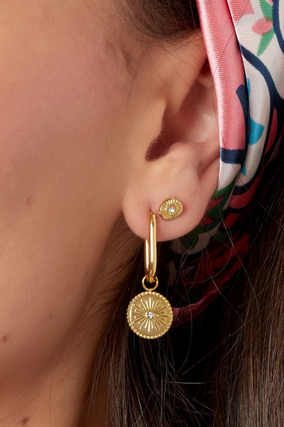 Boucles d'Couleur oreilles oblongues avec pièce oeil - Couleur or Acier Inoxydable Image3
