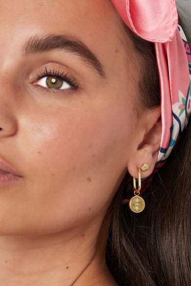 Boucles d'Couleur oreilles oblongues avec pièce oeil - Couleur or Acier Inoxydable h5 Image4
