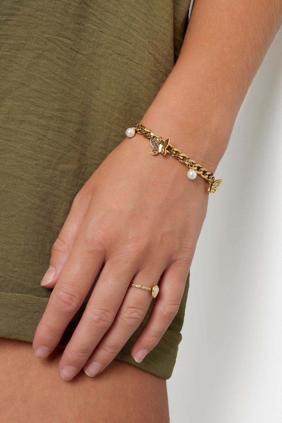 bracciale a maglie farfalle con perle - colore oro Immagine2