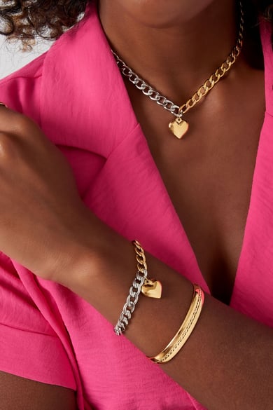 Grobgliedriges Armband mit Herz – Goldfarbe - Goldfarbefarbe h5 Bild4