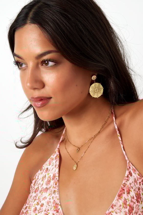 boucles d'oreilles grande breloque ronde - couleur or