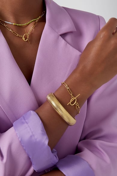 Dünnes Gliederarmband mit rundem Verschluss – Goldfarbe - Goldfarbefarbe h5 Bild2