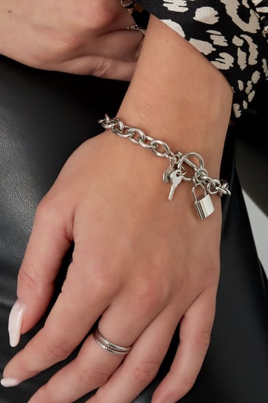 Grobgliedriges Armband mit Schlüssel und Schloss – Silber h5 Bild2