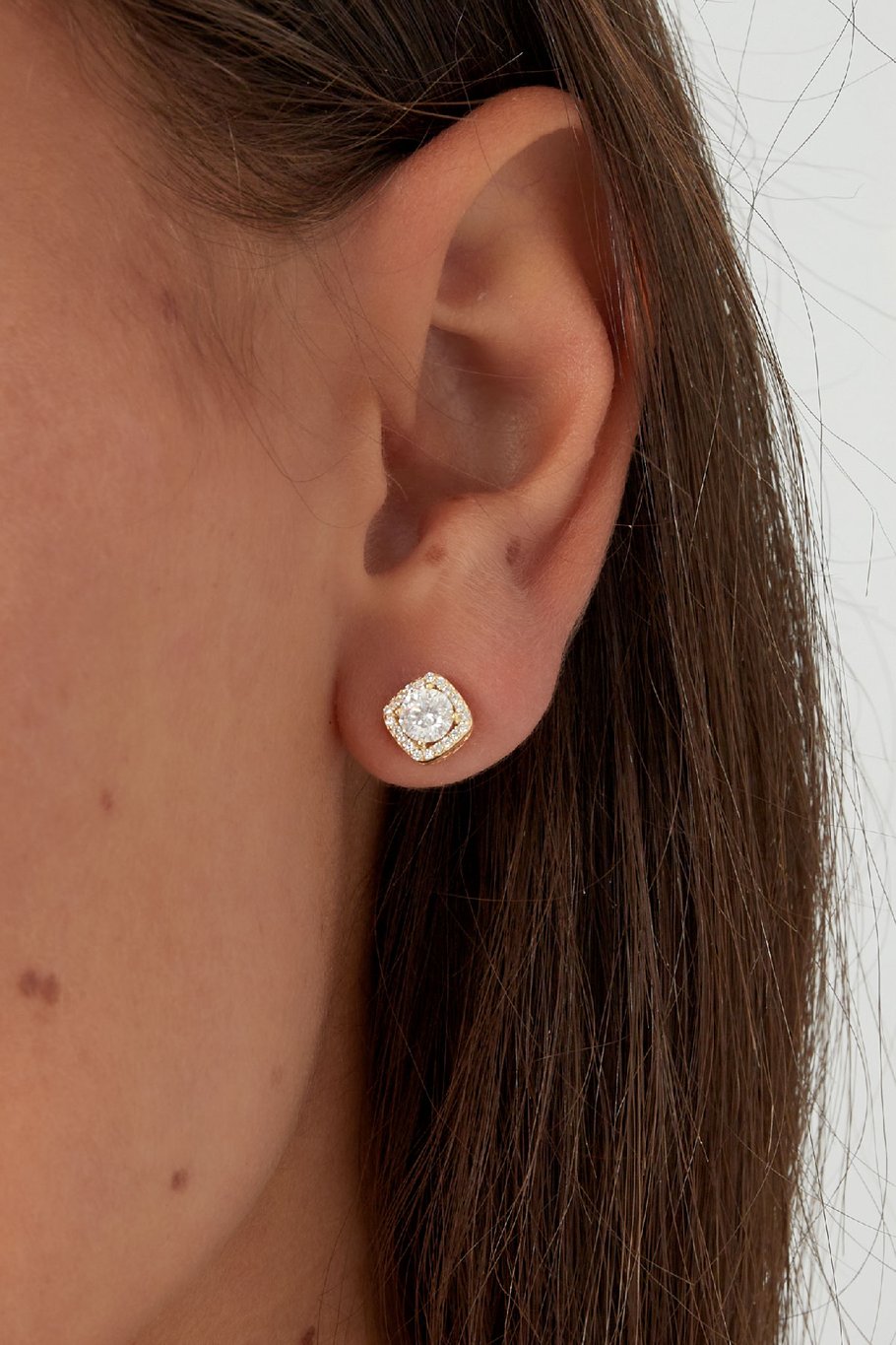 clous d'oreilles pierre carrée - couleur or Image3